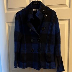 KEREN hart Blue and Black Checkered Pea Coat